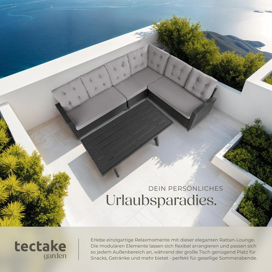 tectake Balkon Möbel Set Bank & Tisch Rattan Schwarz