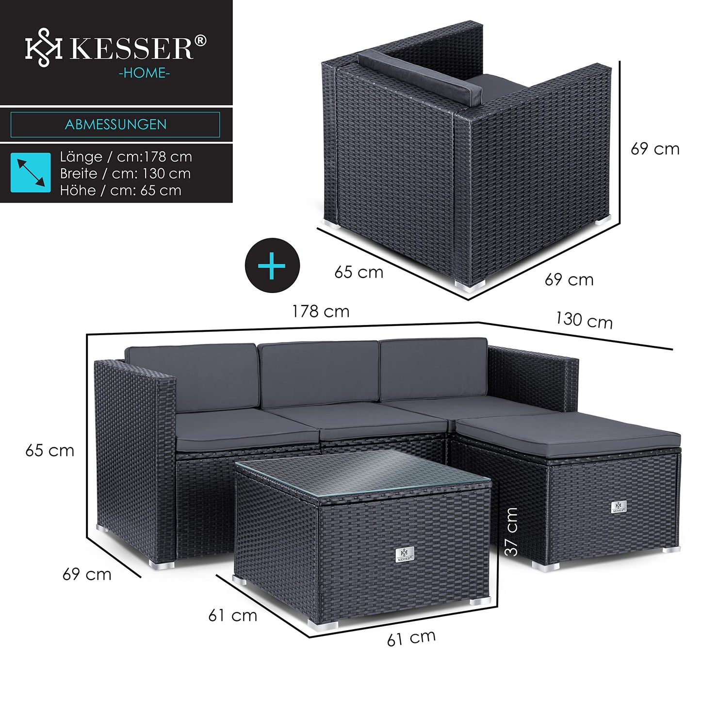 KESSER Lounge Set 4-5 Personen Polyrattan Anthrazit