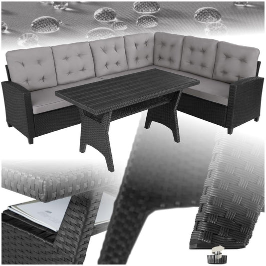 tectake Balkon Möbel Set Bank & Tisch Rattan Schwarz