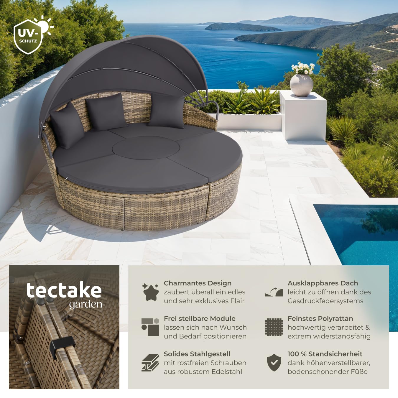 tectake Gartenmuschel Liege 2 Personen Natur