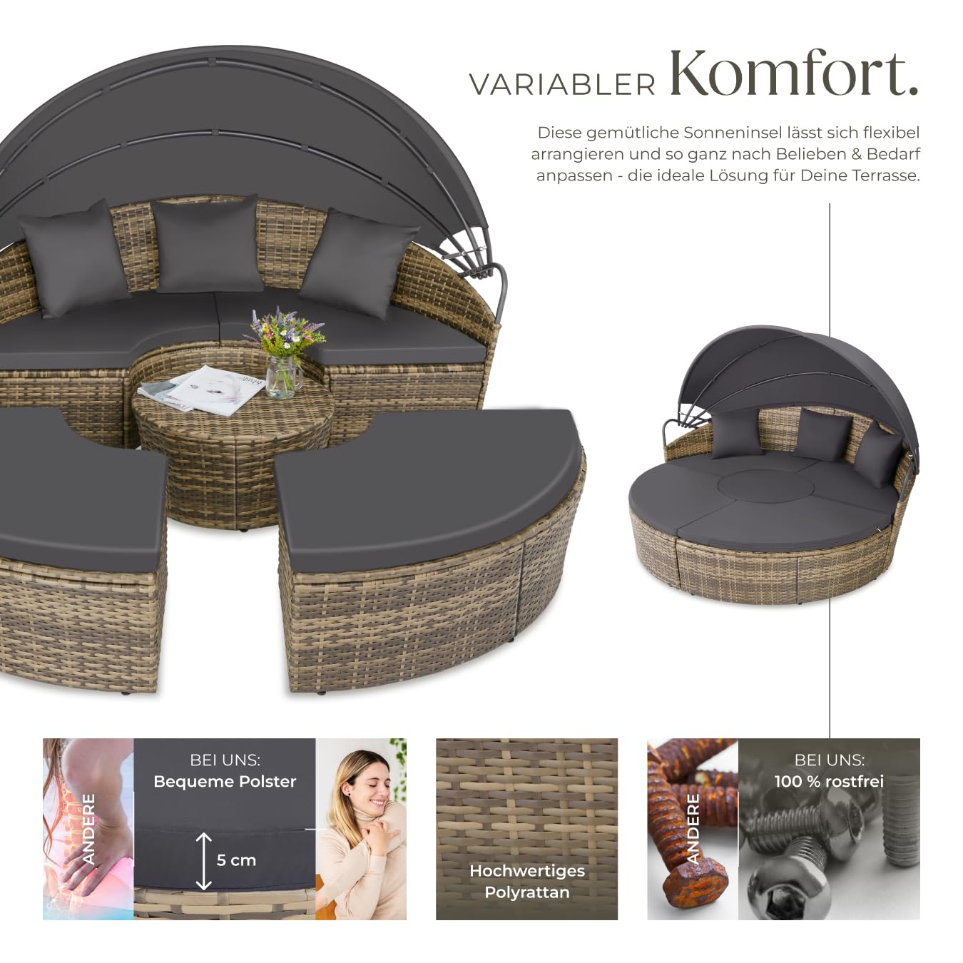 tectake Gartenmuschel Liege 2 Personen Natur