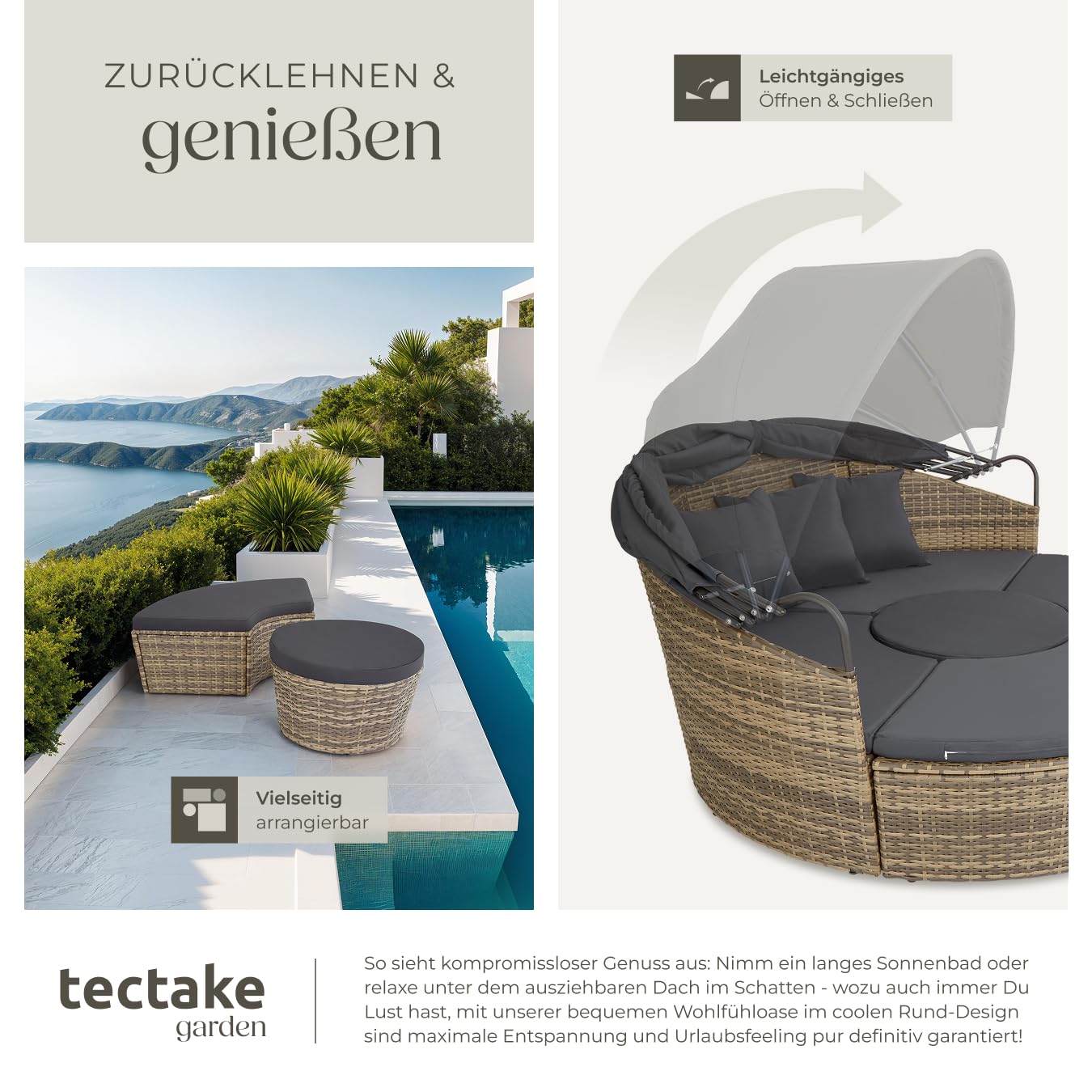 tectake Gartenmuschel Liege 2 Personen Natur