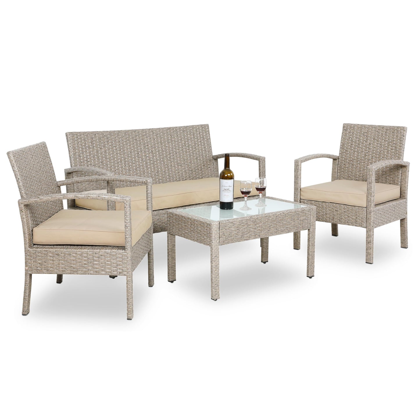 Casaria Garten Set Polyrattan 4 Personen Sessel Bank