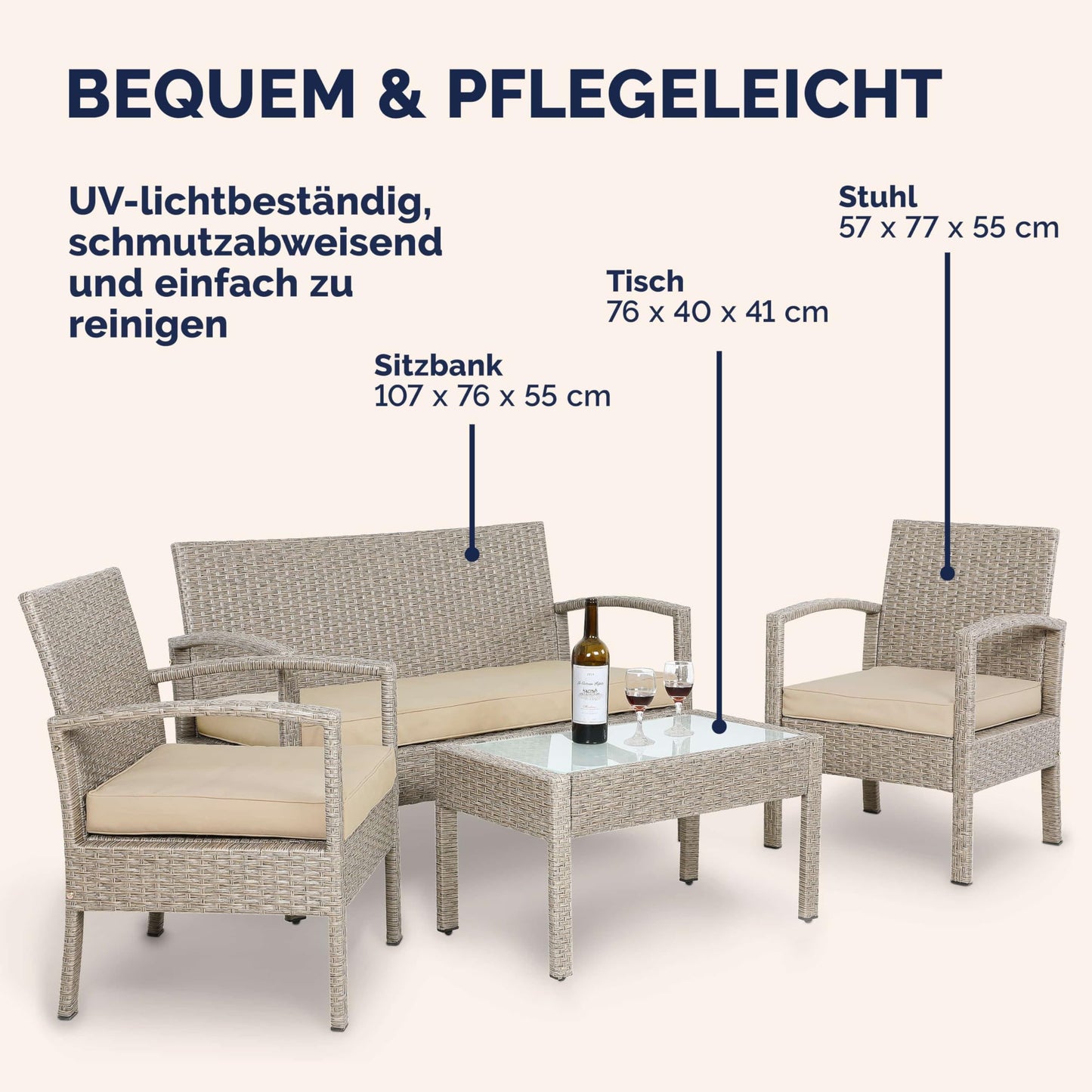 Casaria Garten Set Polyrattan 4 Personen Sessel Bank