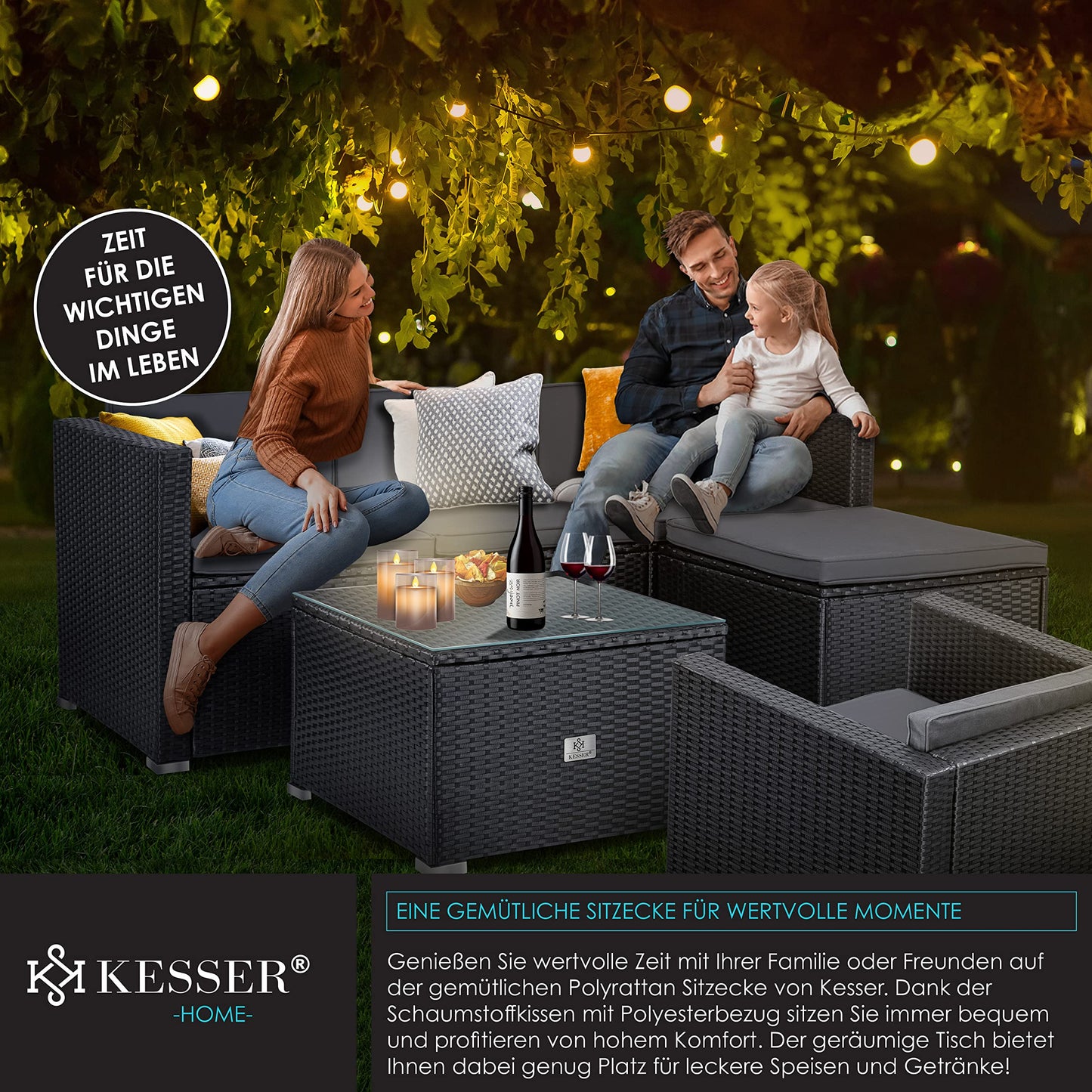 KESSER Lounge Set 4-5 Personen Polyrattan Anthrazit