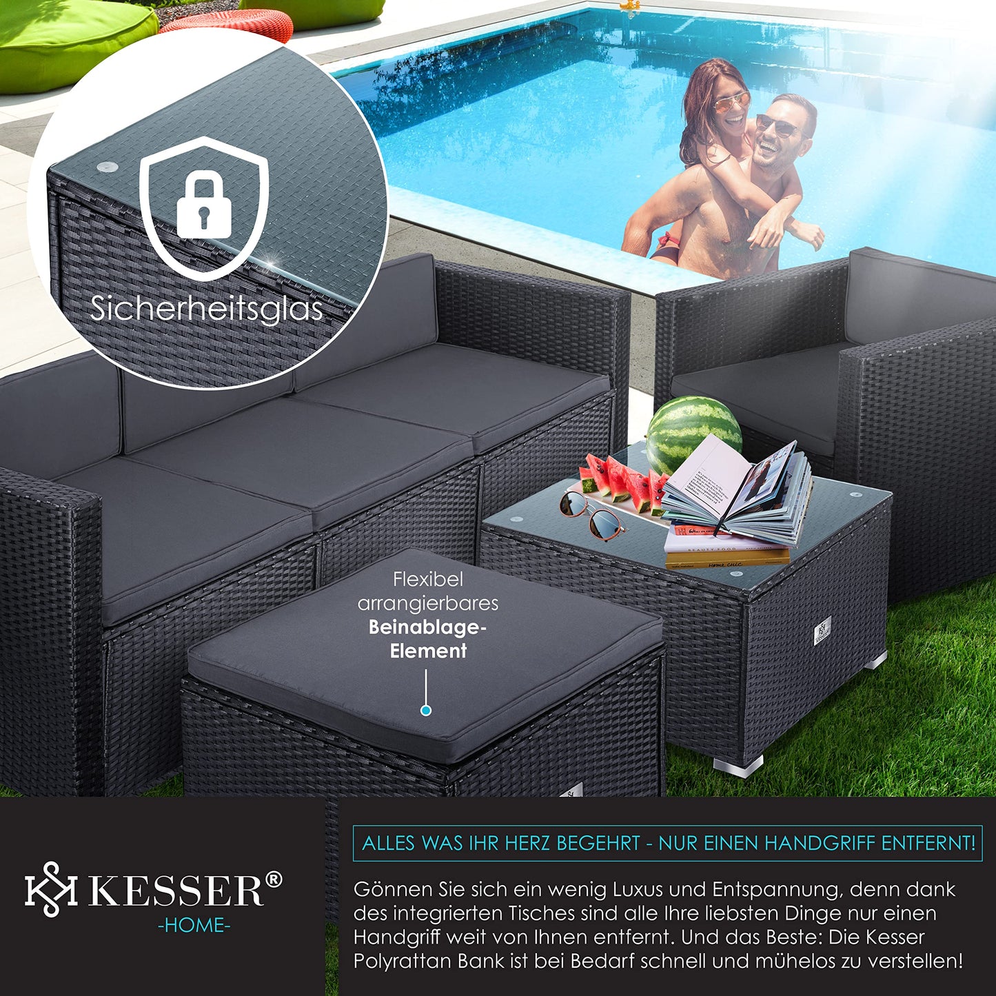 KESSER Lounge Set 4-5 Personen Polyrattan Anthrazit