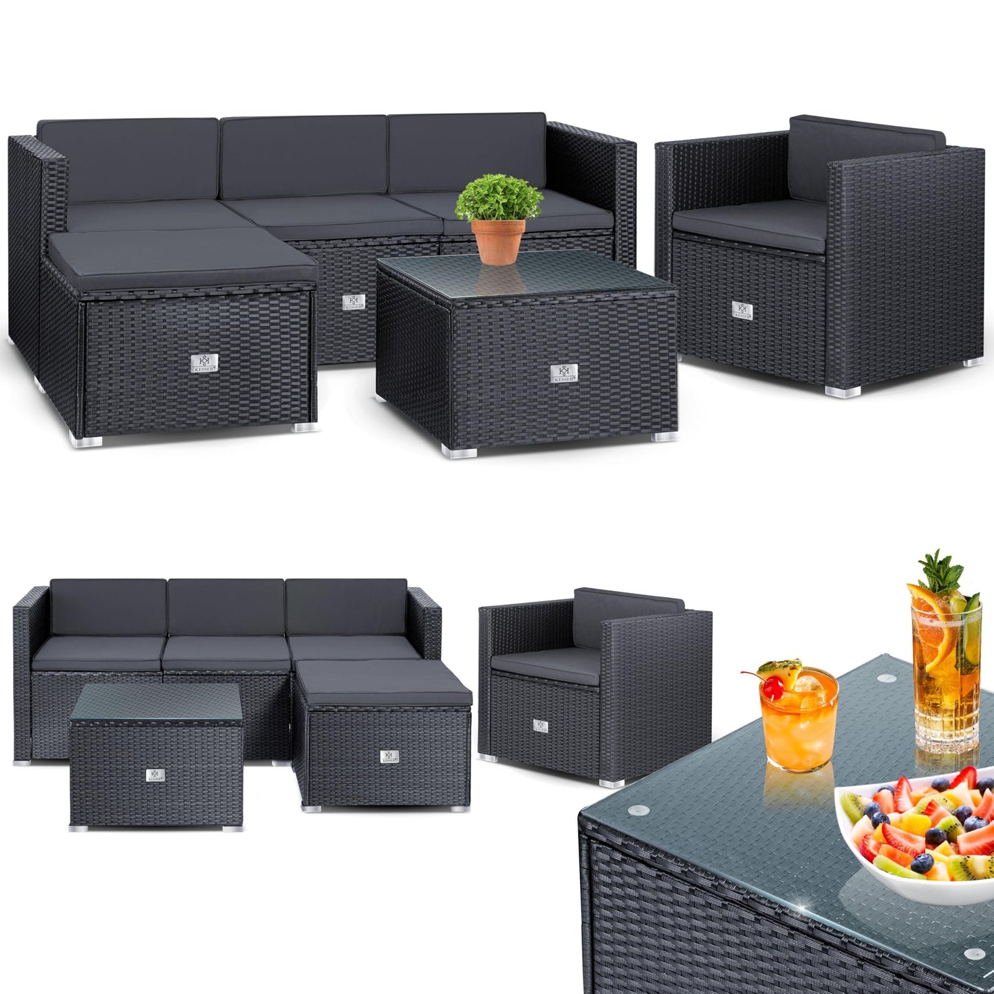 KESSER Lounge Set 4-5 Personen Polyrattan Anthrazit