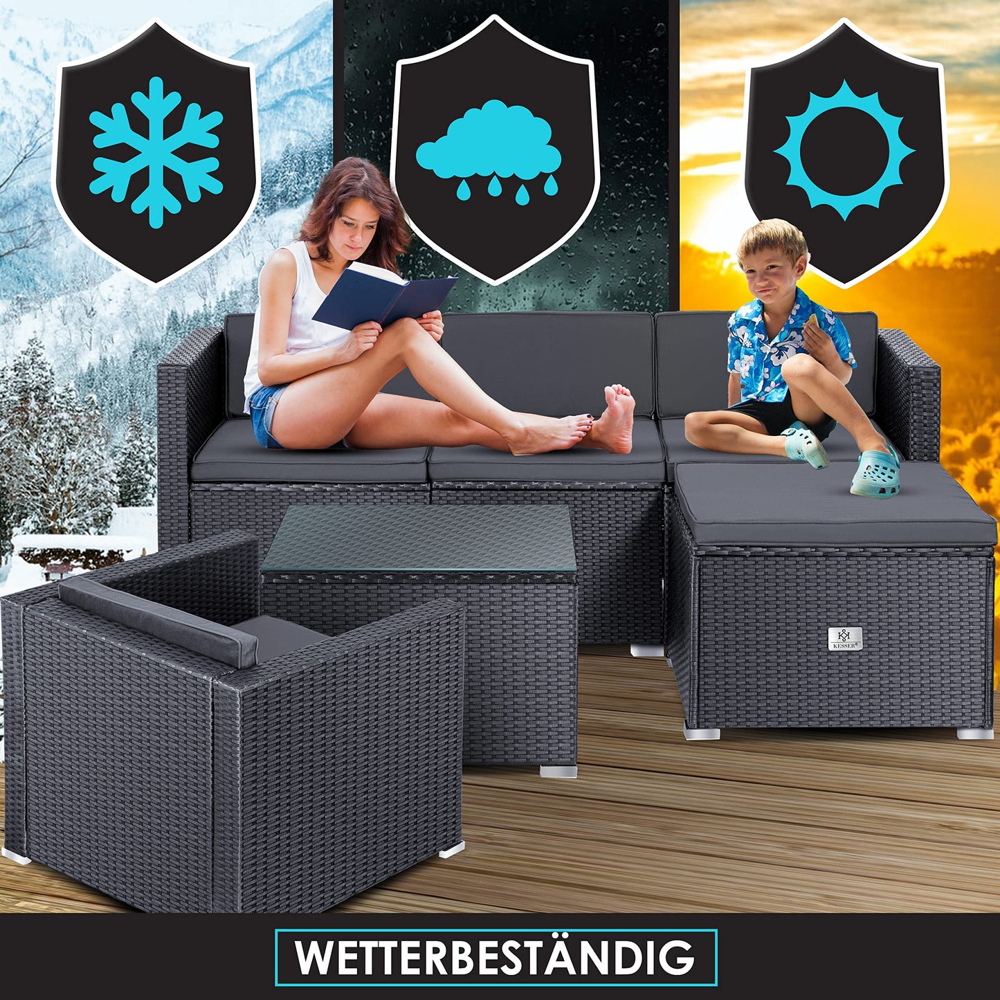 KESSER Lounge Set 4-5 Personen Polyrattan Anthrazit