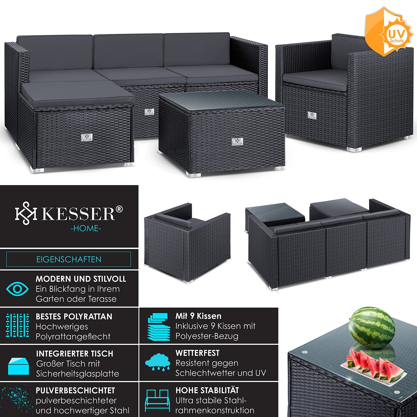 KESSER Lounge Set 4-5 Personen Polyrattan Anthrazit