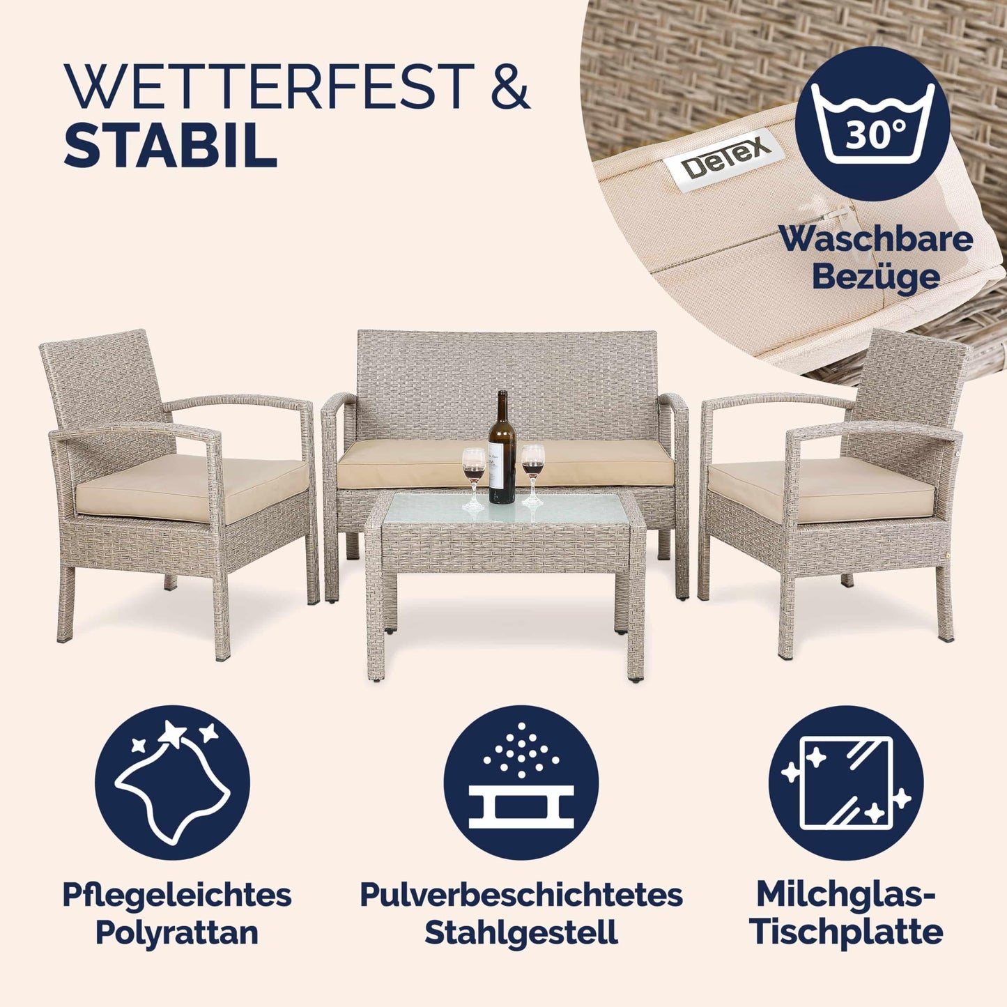 Casaria Garten Set Polyrattan 4 Personen Sessel Bank