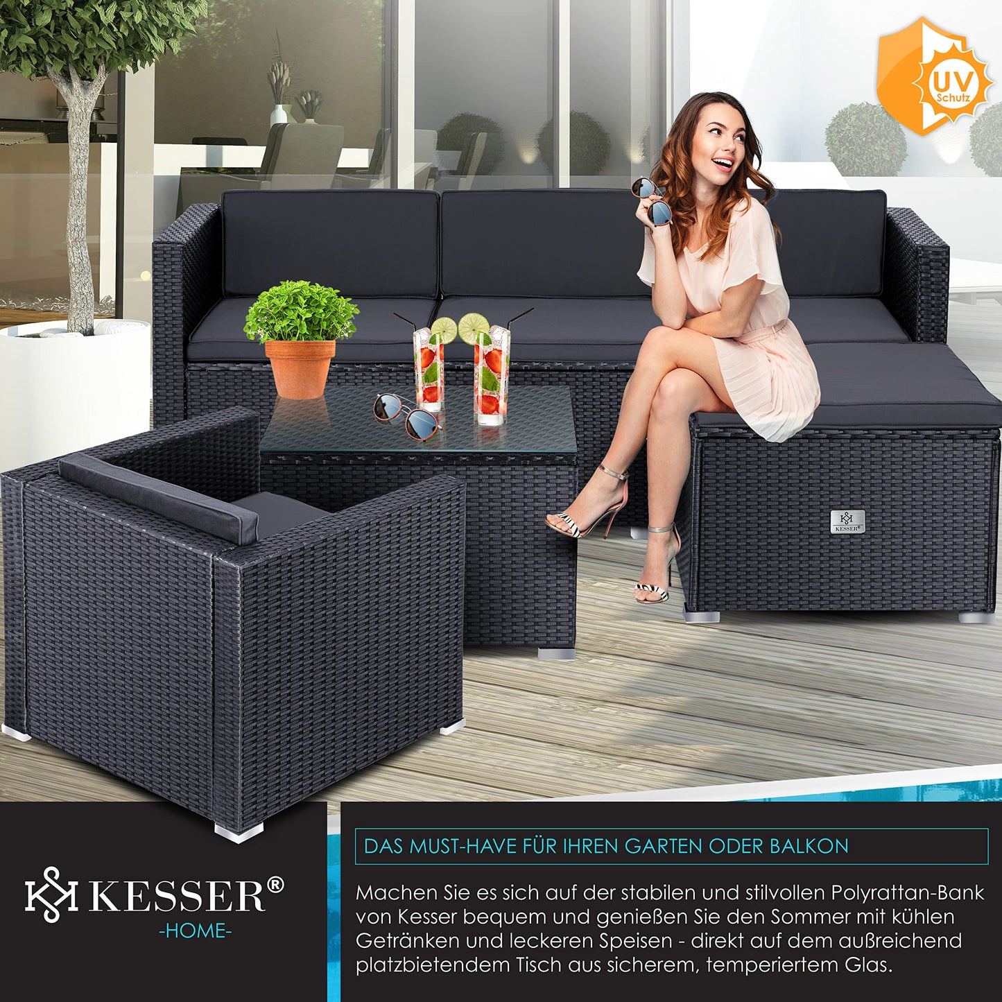 KESSER Lounge Set 4-5 Personen Polyrattan Anthrazit